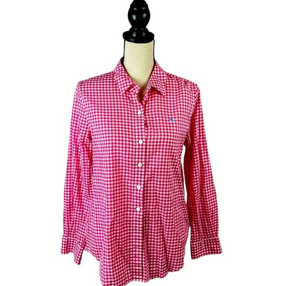 Vineyard Vines Women Long Sleeve Button Down Shirt SZ 4 Relaxed Bright Pink - Picture 1 of 14